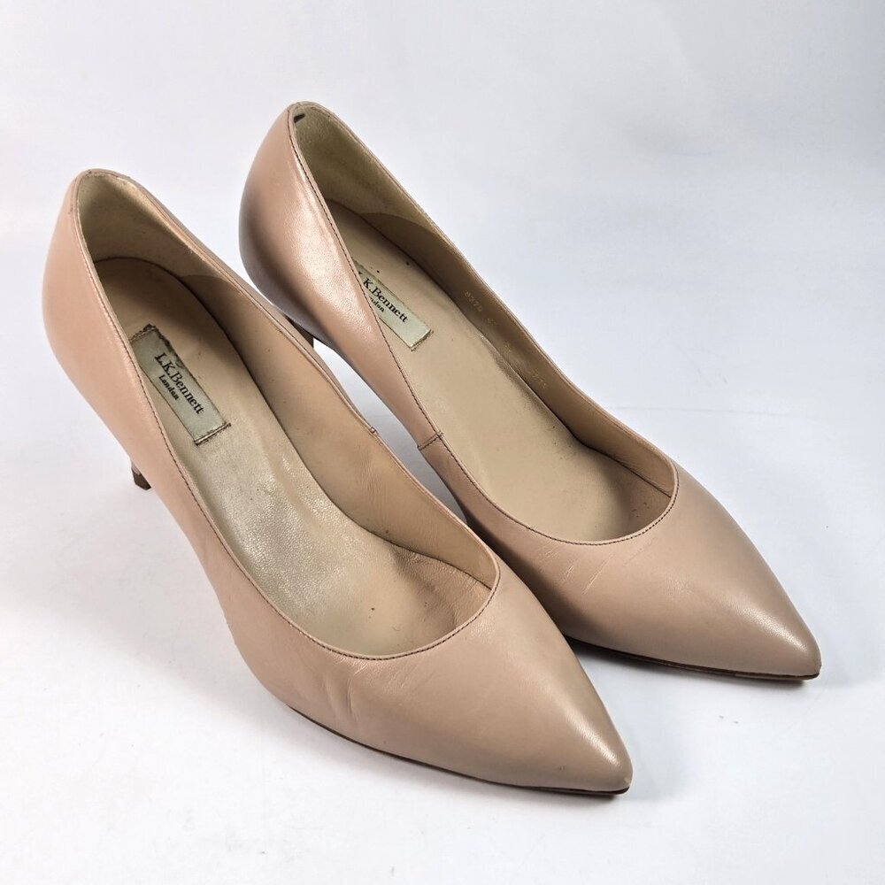LK Bennett Pumps Court Shoes Size 10 Nude Neutral Leather Pointed Toe High Heels